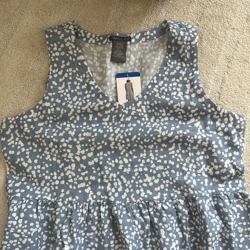 NEW- Matty M V-Neck Linen Tiered Dress in Blue Slate - Picture 3 of 9